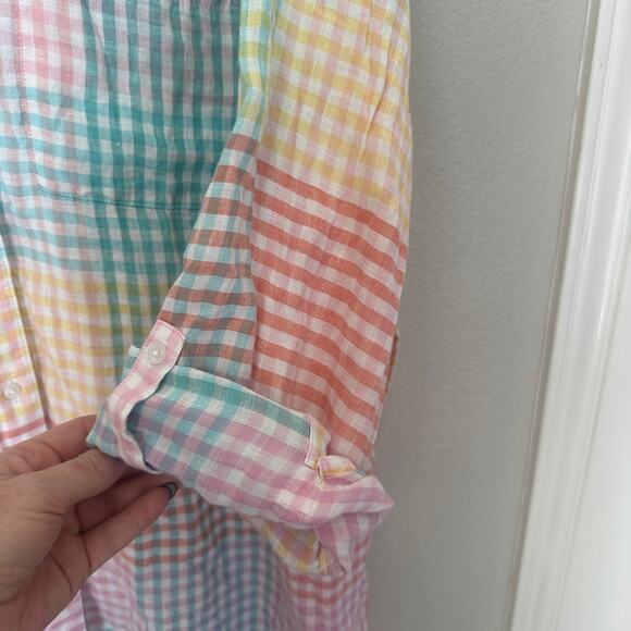 Lands' End rainbow plaid linen convertible sleeve button up shirt, size 3X - Picture 3 of 7